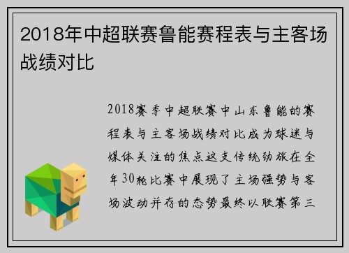 2018年中超联赛鲁能赛程表与主客场战绩对比